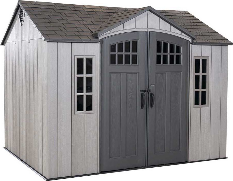 Сарай (хозблок) пластиковый WOODLOOK 10x8 60334 габариты 238 х 299 см с двускатной крышей для дачи или загородного дома