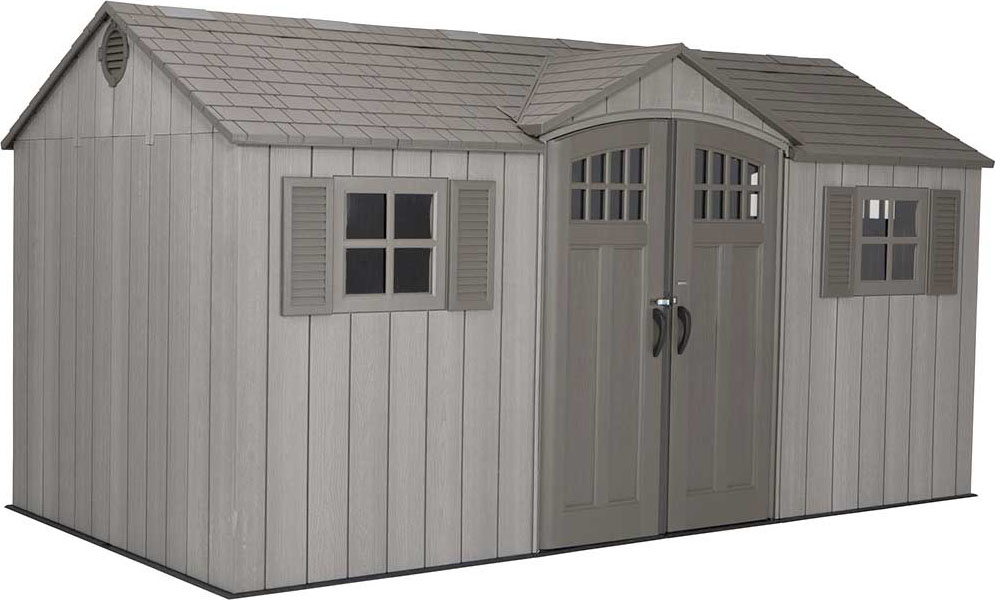 Сарай (хозблок) пластиковый WOODLOOK 15x8 60318 с двускатной крышей для дачи или загородного дома