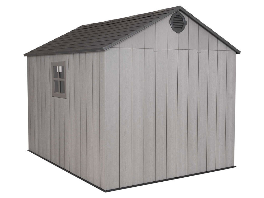 Сарай (хозблок) пластиковый WOODLOOK 8x10 60295 габариты 304 х 243 см с двускатной крышей для дачи или загородного дома